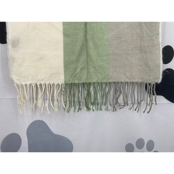 Steve Madden NWT Tricolor Fringe Scarf Grey Ivory Green Colorblock One Size New - Picture 4 of 7
